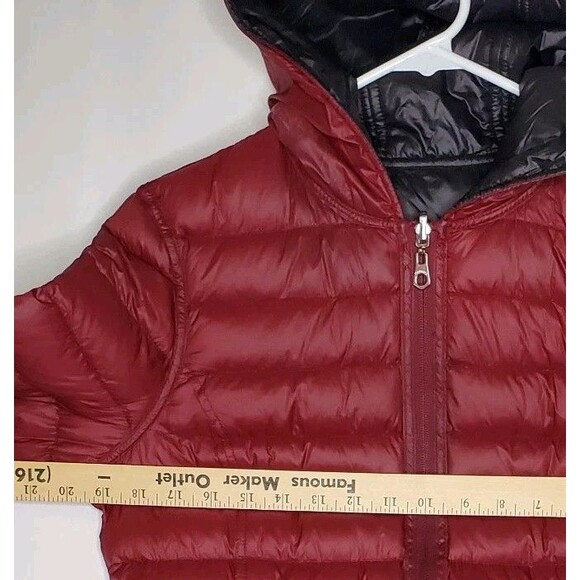 Nautica Packable Down Puffer Jacket Women Medium Reversible Hood Zip Red Black - Picture 6 of 8